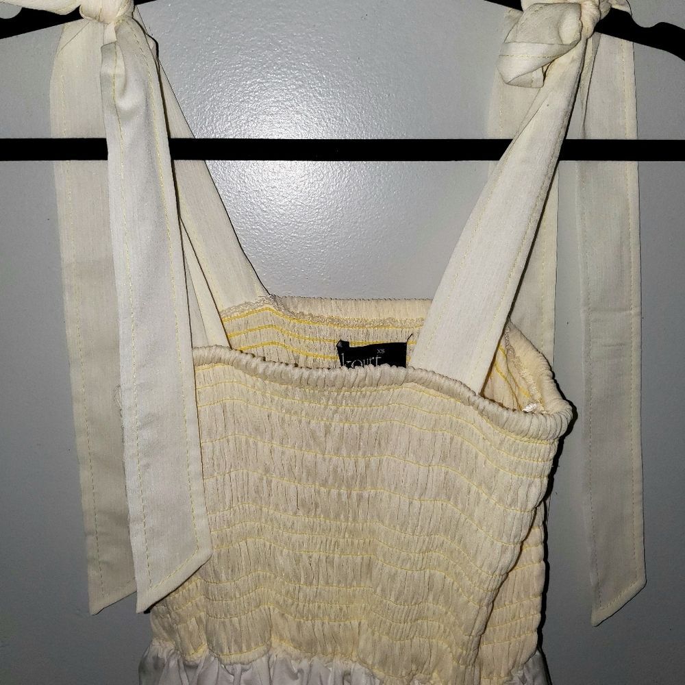 Anthropologie Kourt Drew Smocked Yellow Cream Midi Dress XS - Picture 3 of 10